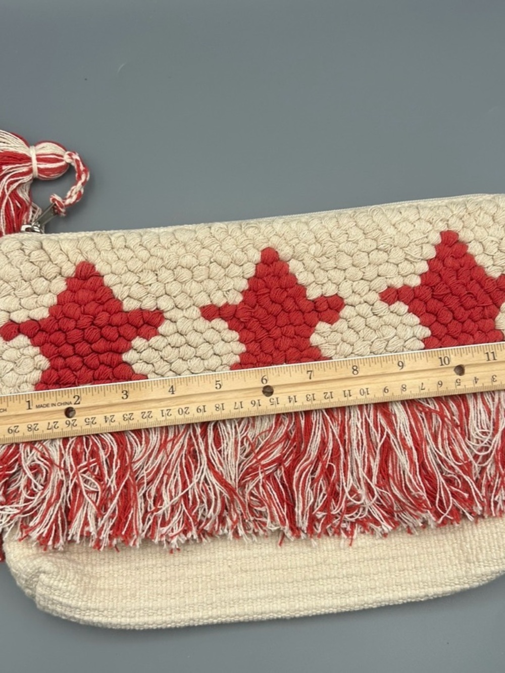 Shiraleah Red Stars Clutch Woven Bag Tassel Detail Cotton Summer Travel Pouch - Picture 11 of 12